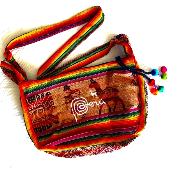 Vtg Handmade Peru Shoulder Bag Souvenir Rainbow - Picture 1 of 6